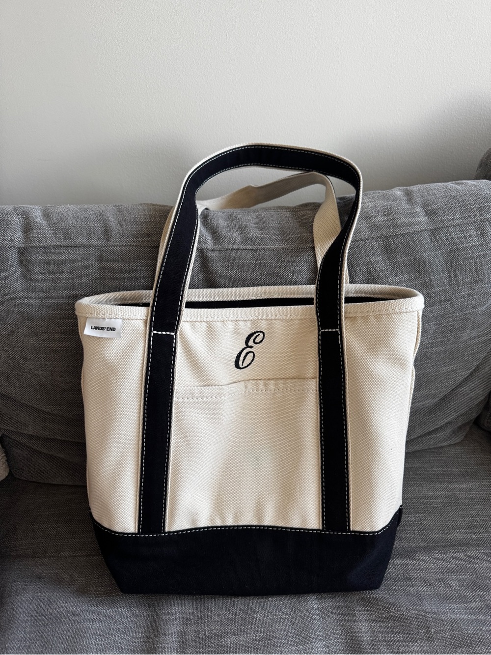 Lands' End Canvas Tote with Black Trim and Cream Body
